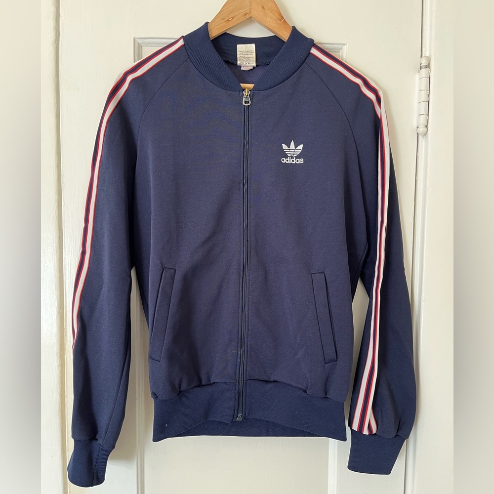Adidas Vintage 80s Retro Jacket Track Navy Rare Red White Stripes